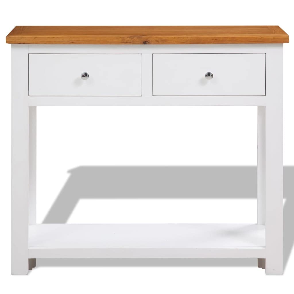 Solid Oak Wood Console Table with Two Drawers and Shelf L954307