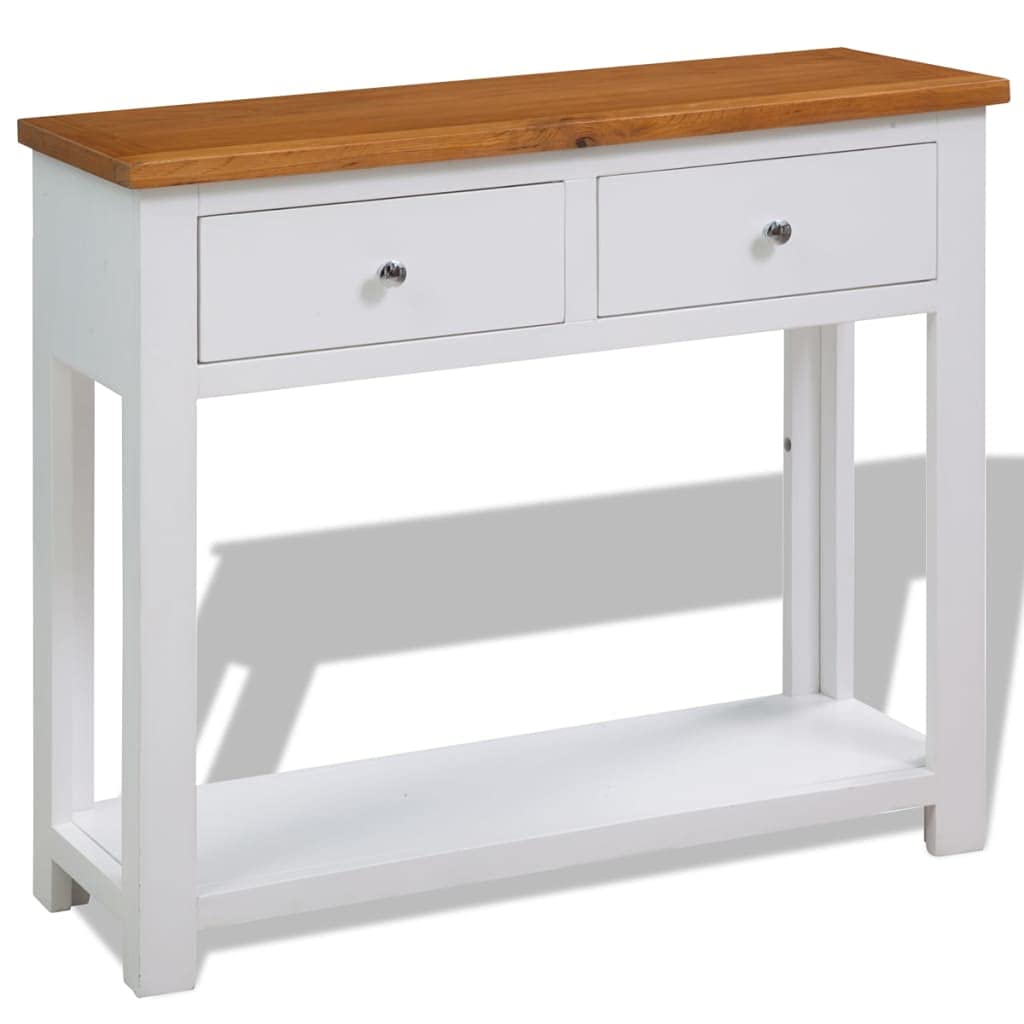 Solid Oak Wood Console Table with Two Drawers and Shelf L954307