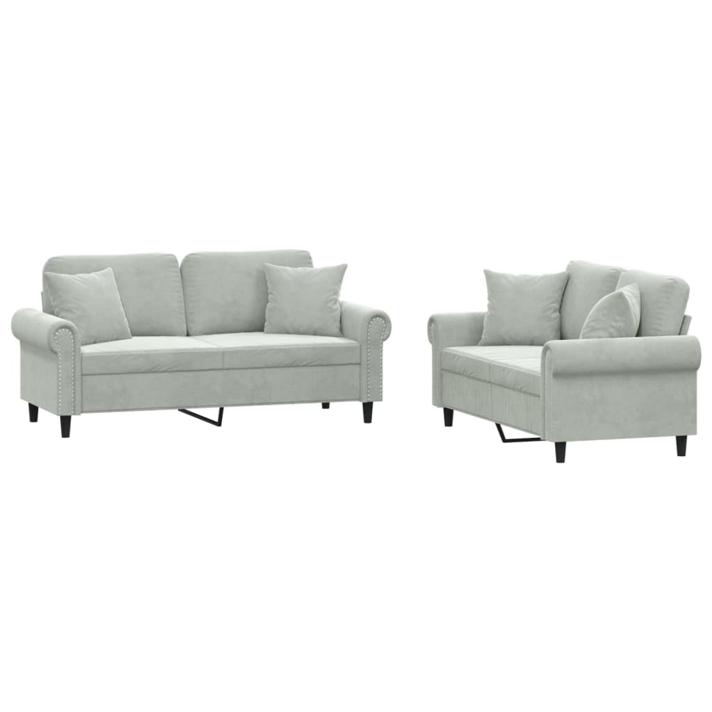 Light Gray Velvet 2 Piece Sofa Set with Pillows A45085