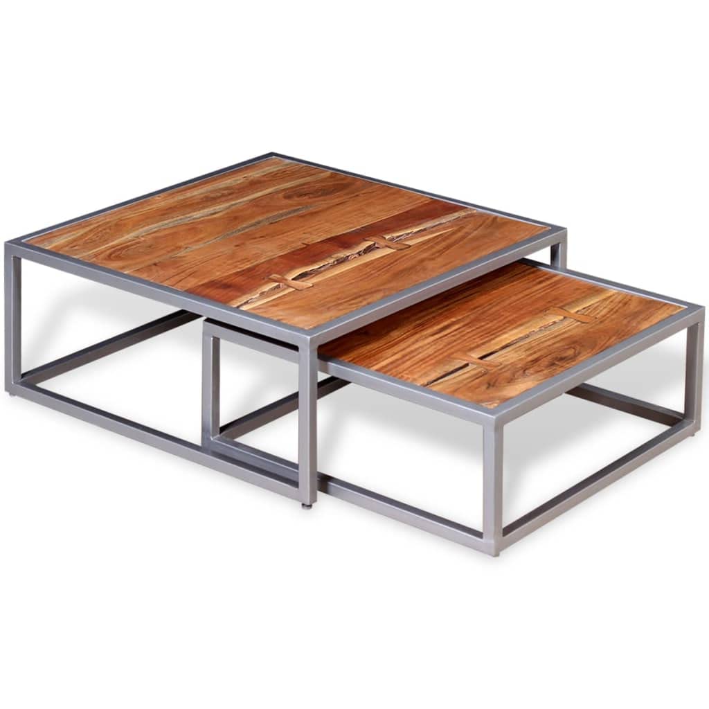 Acacia Wood and Steel Coffee Table Set of 2 Brown C840