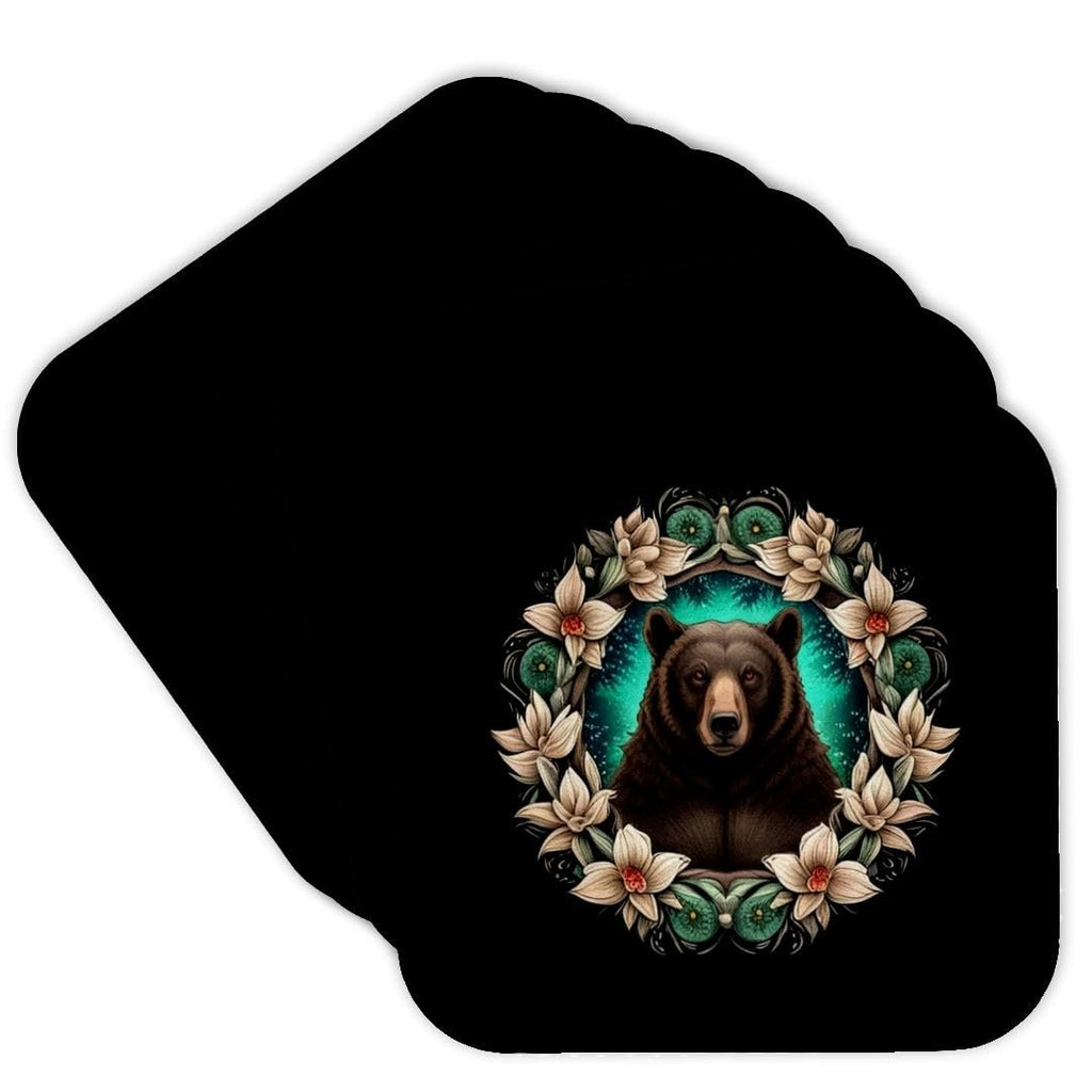 Black Bear Yucca Flower Tattoo Set of 8 Coasters M295