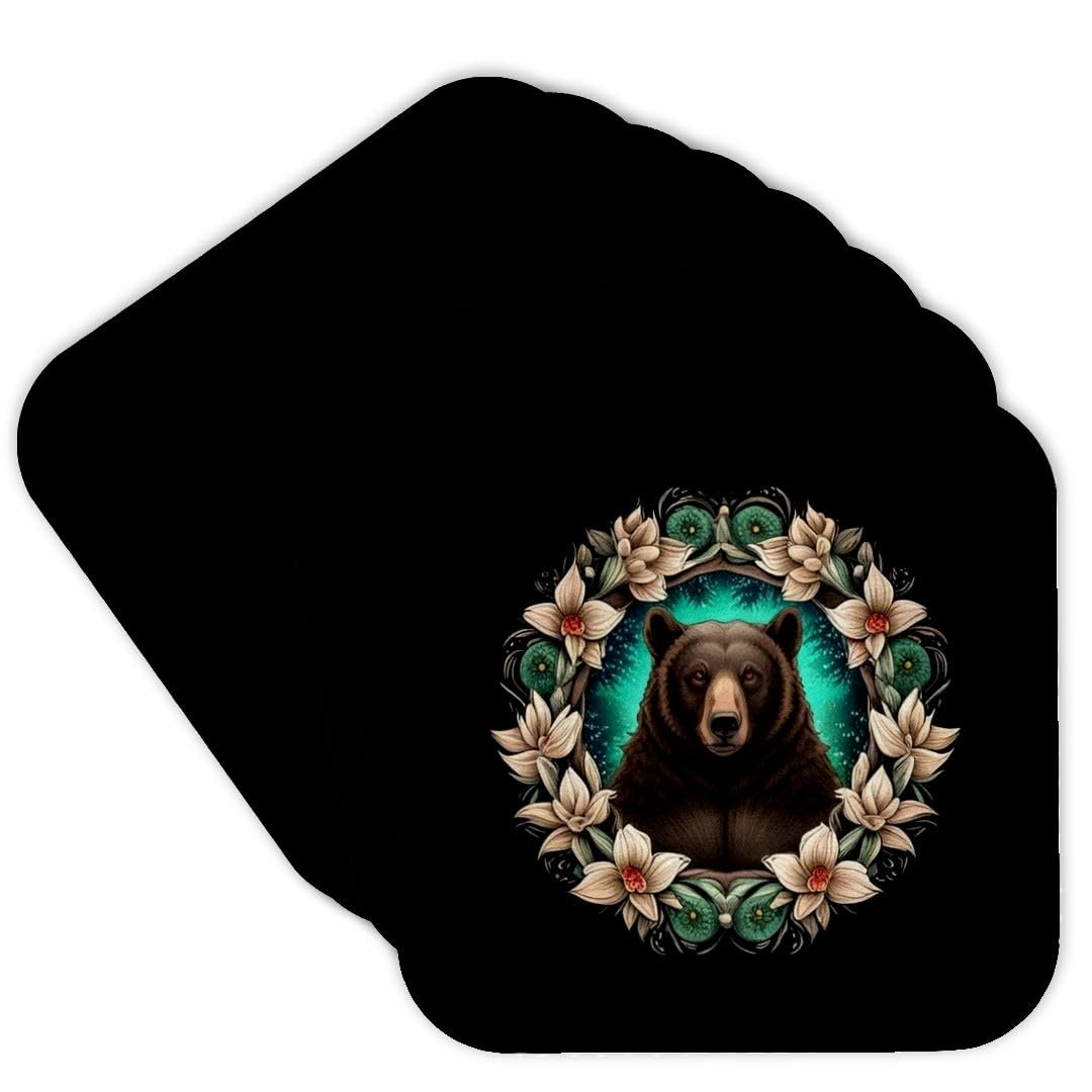 Black Bear Yucca Flower Tattoo Set of 8 Coasters M295
