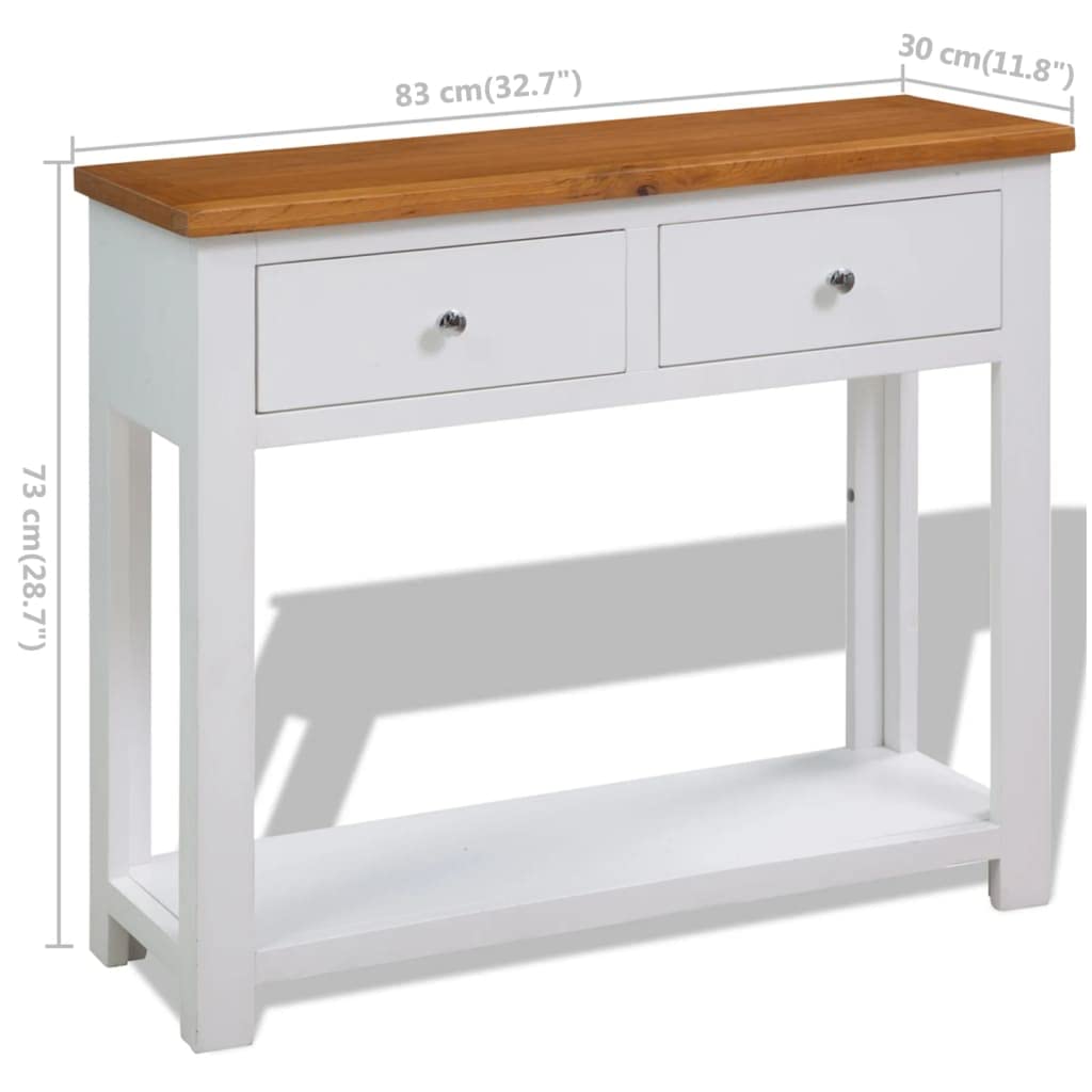 Solid Oak Wood Console Table with Two Drawers and Shelf L954307