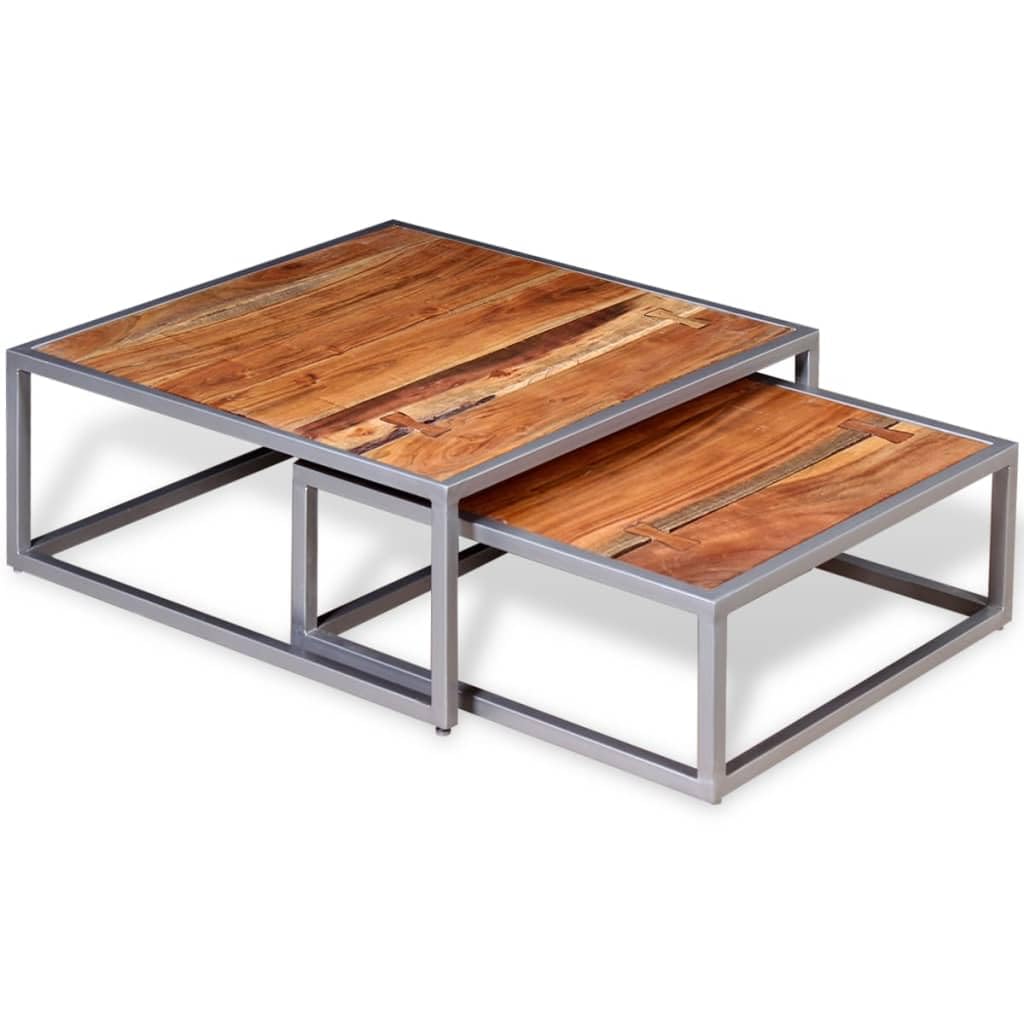 Acacia Wood and Steel Coffee Table Set of 2 Brown C840