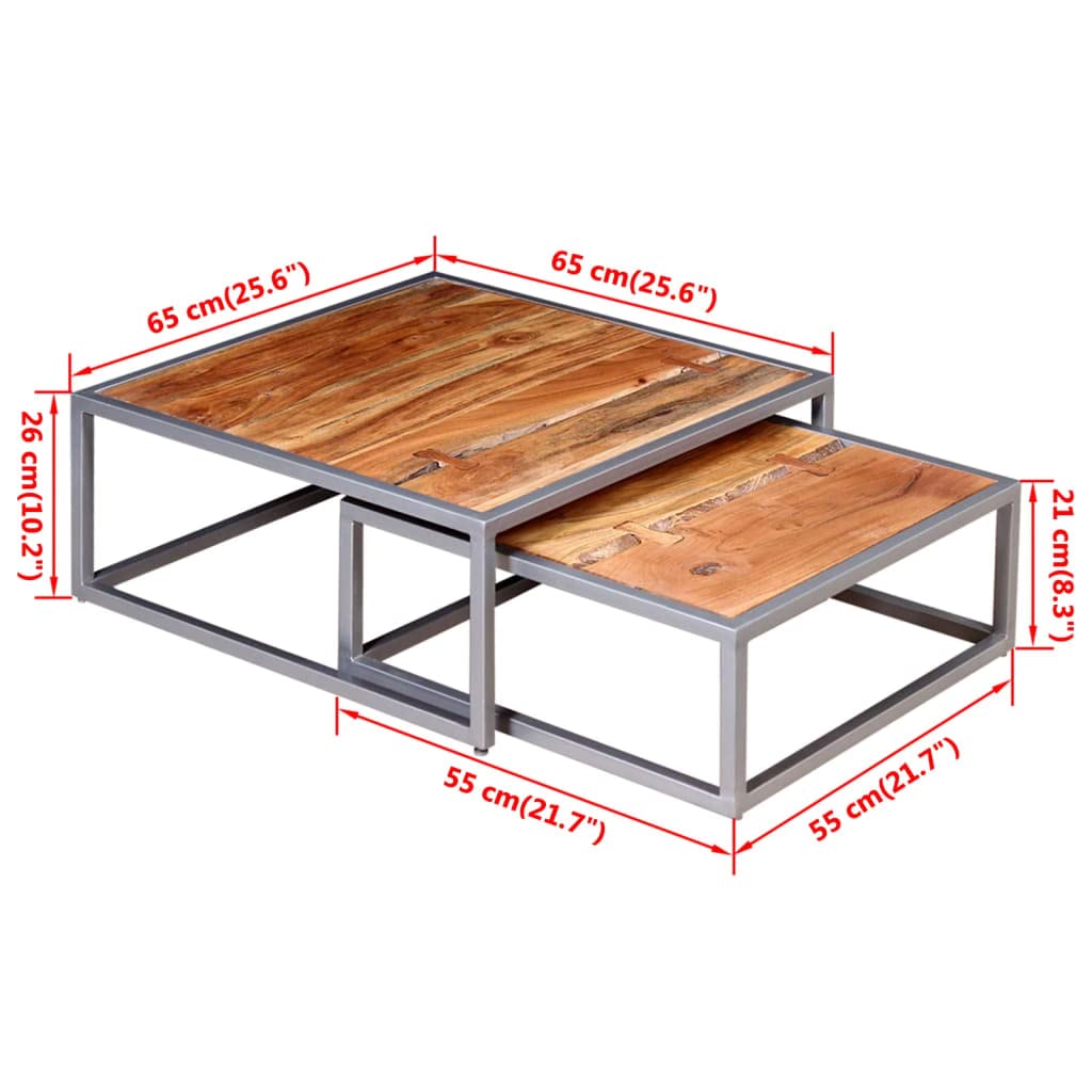 Acacia Wood and Steel Coffee Table Set of 2 Brown C840