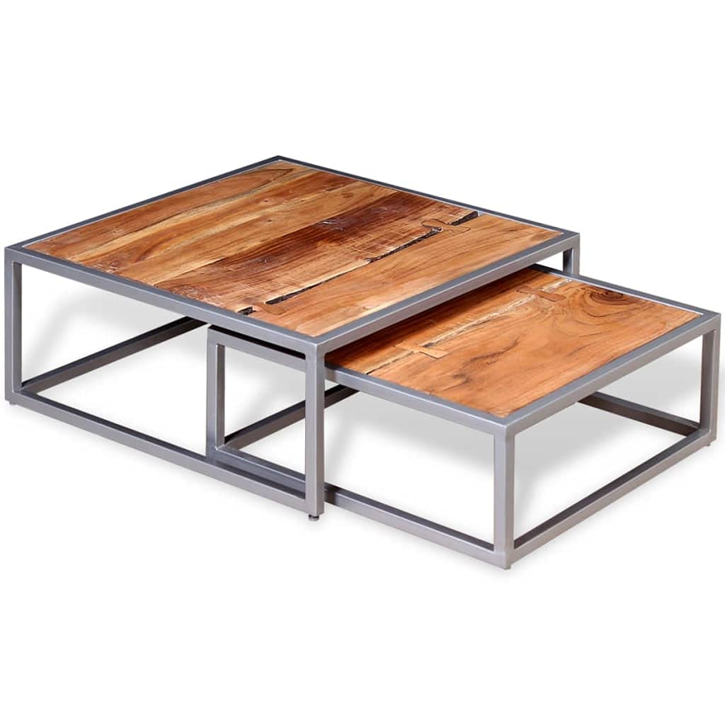 Acacia Wood and Steel Coffee Table Set of 2 Brown C840
