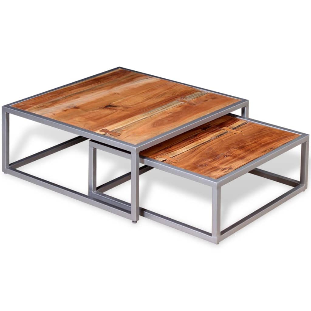Acacia Wood and Steel Coffee Table Set of 2 Brown C840