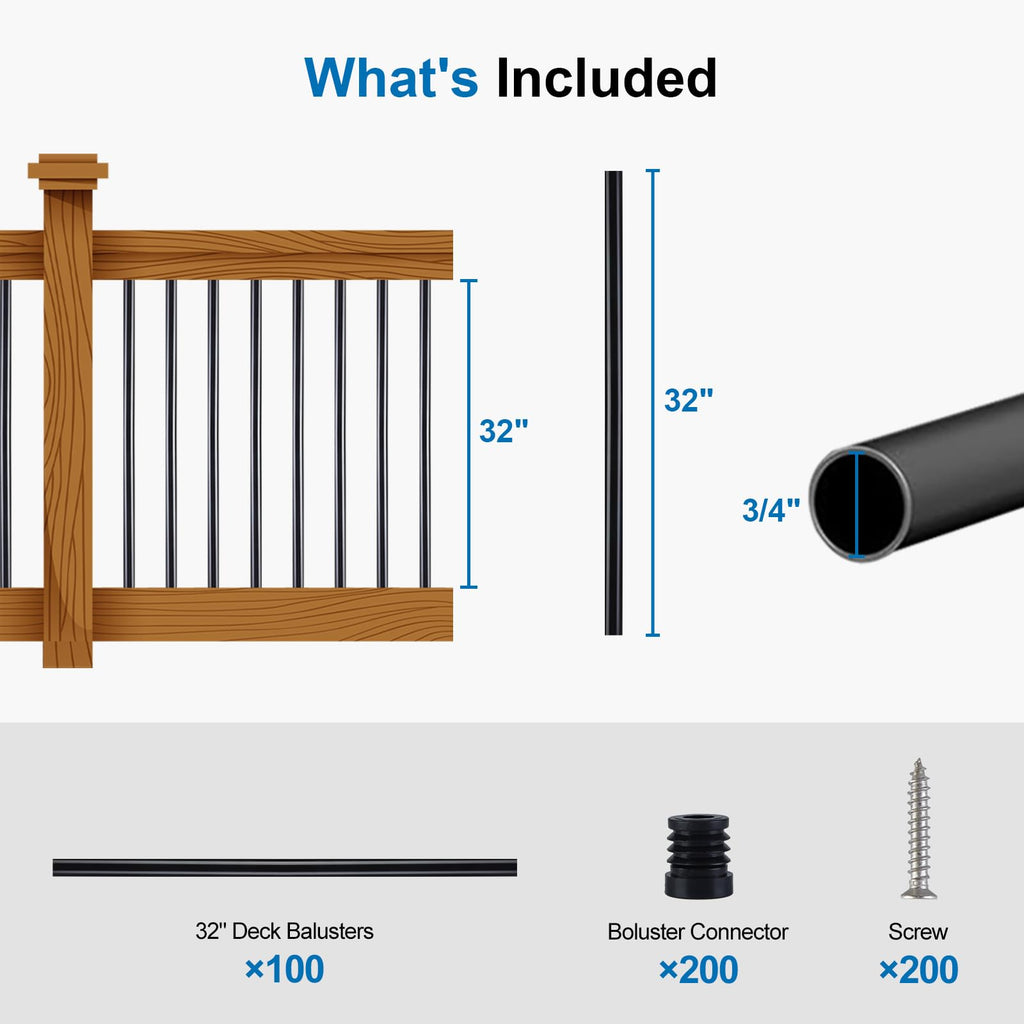 Black Aluminum Deck Balusters 32in x 3/4in 100 Pack E469683