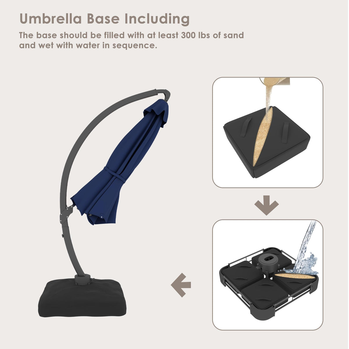 11FT Navy Blue Aluminum Cantilever Patio Umbrella with Base B289