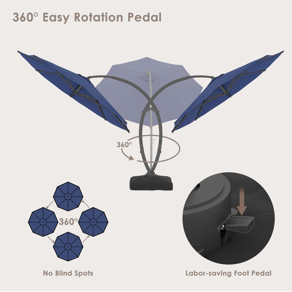 11FT Navy Blue Aluminum Cantilever Patio Umbrella with Base B289