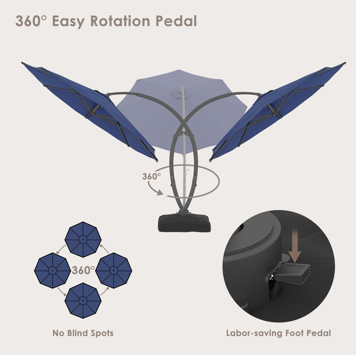 11FT Navy Blue Aluminum Cantilever Patio Umbrella with Base B289