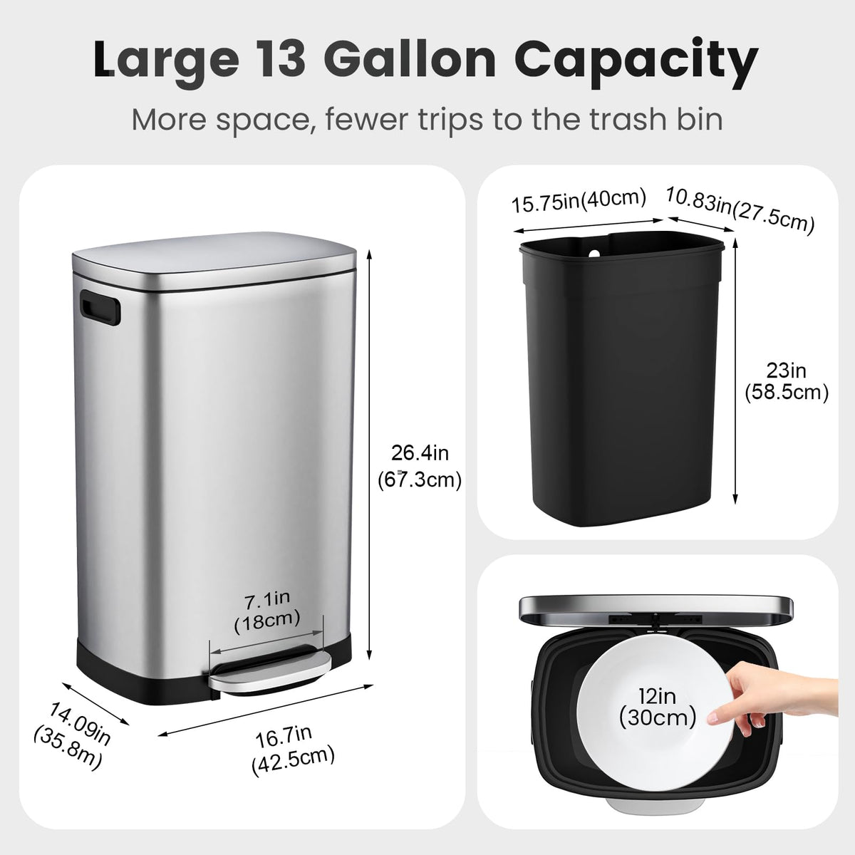 13 Gal Stainless Steel Kitchen Trash Can Y598303