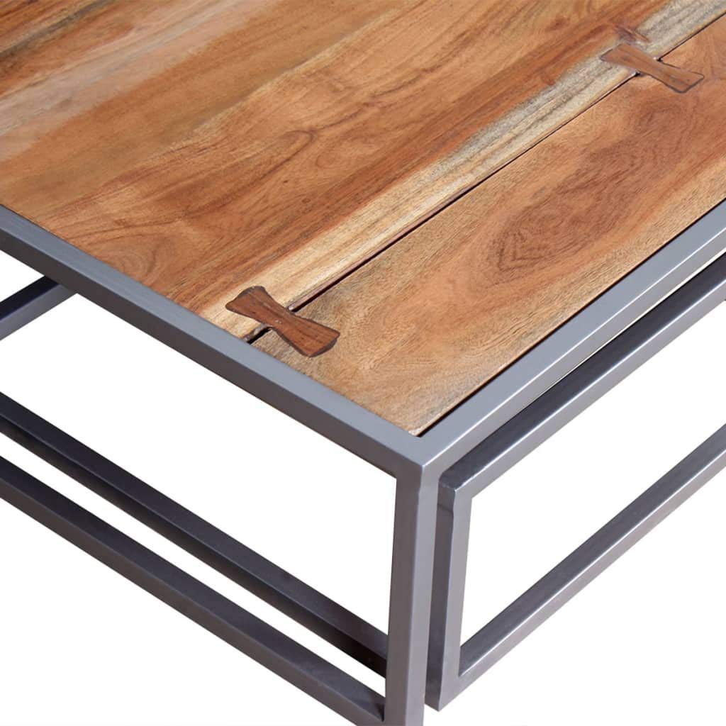 Acacia Wood and Steel Coffee Table Set of 2 Brown C840