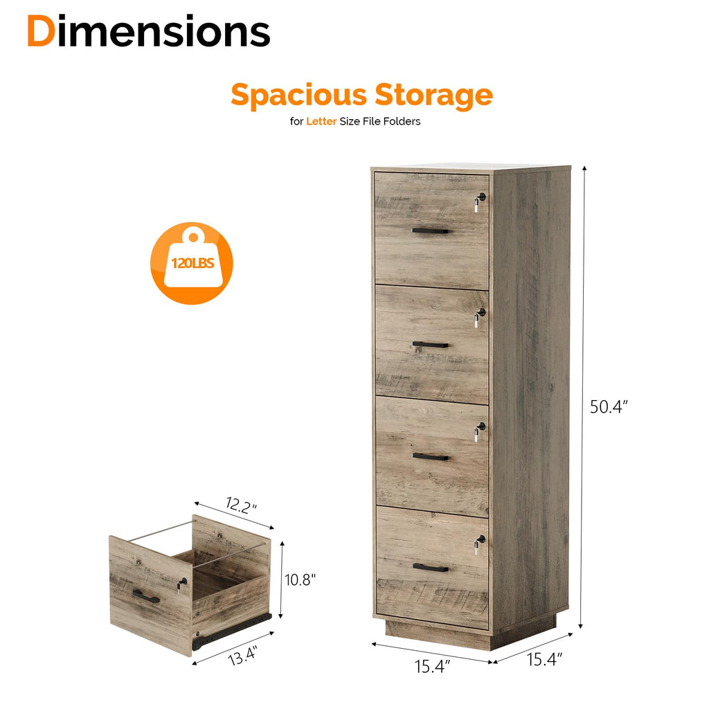 4 Drawer Wood File Cabinet with Lock X884595
