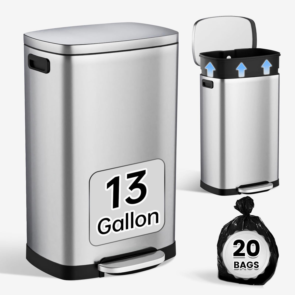 13 Gal Stainless Steel Kitchen Trash Can Y598303