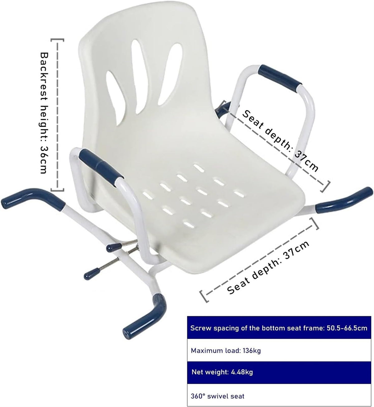Rotating Shower Stool Seat with Arms and Back Support N8982