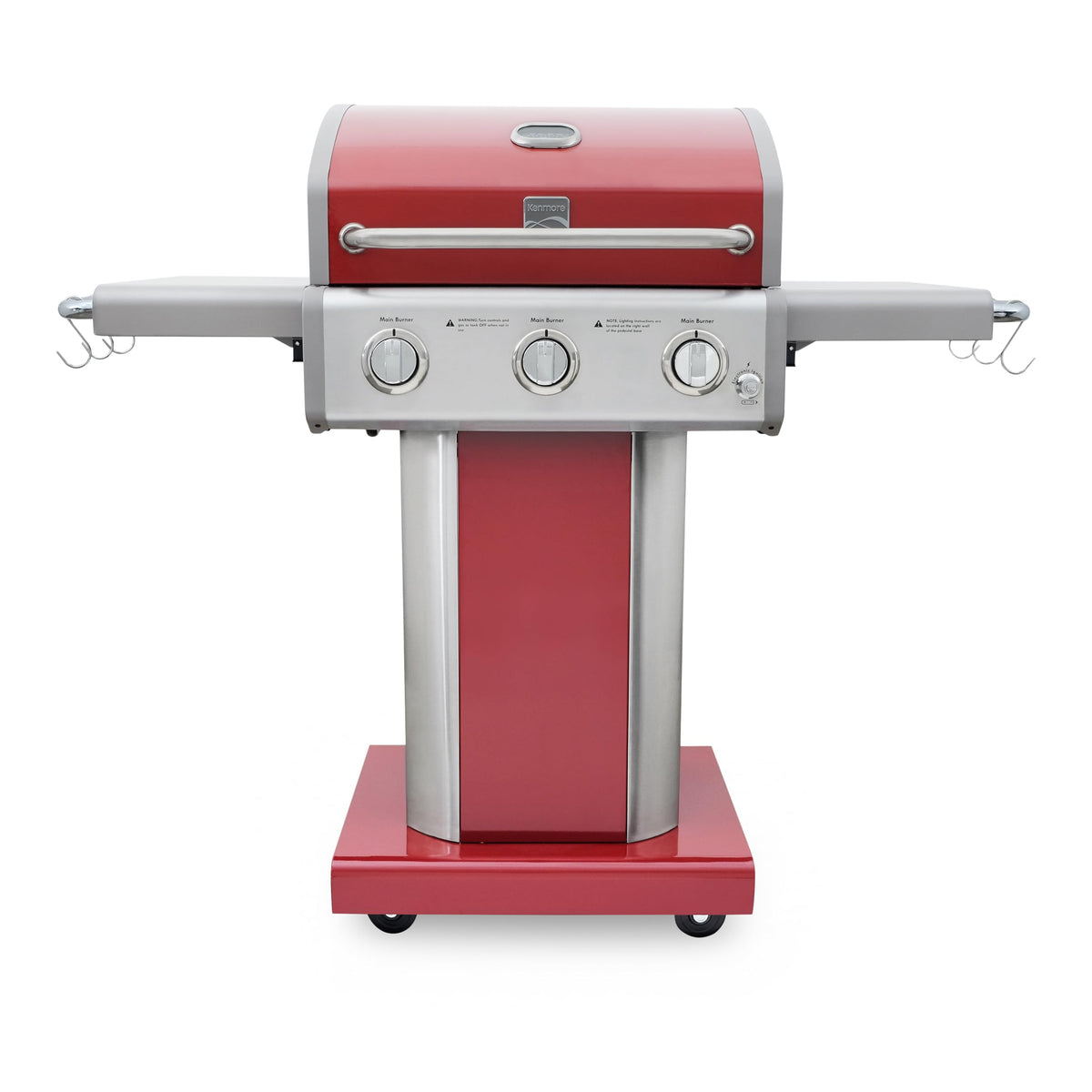 3-Burner Liquid Propane Gas Grill with Folding Sides, Wheels, 30000 BTU, Red V8790