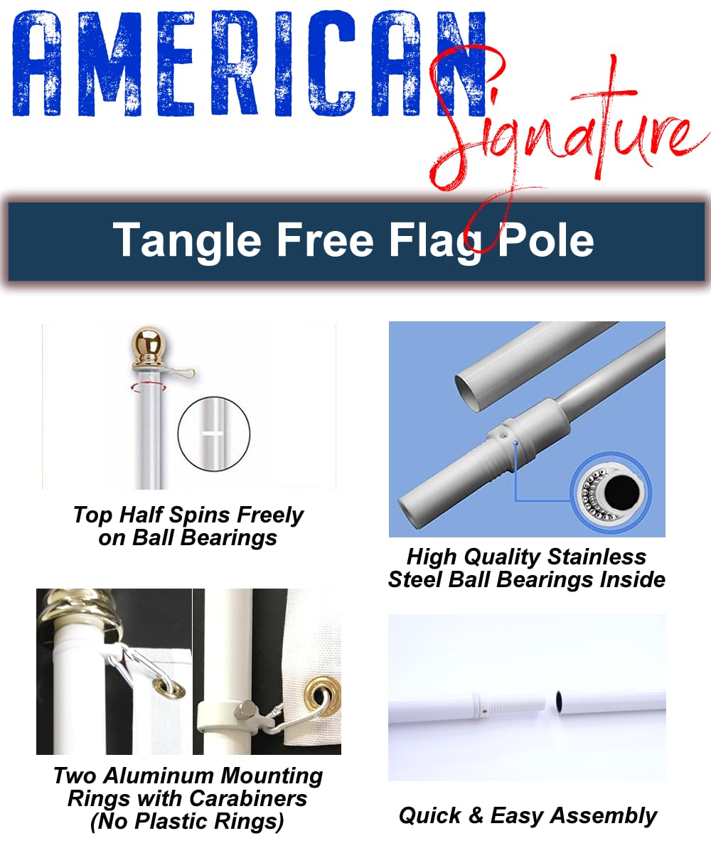 3x5 ft US Flag and 6 ft Aluminum Flag Pole Kit with Holder M17532