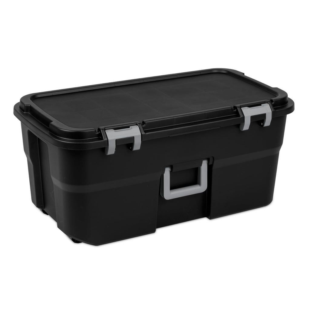 Black 22Gal Wheeled Lockable Storage Footlocker J1462