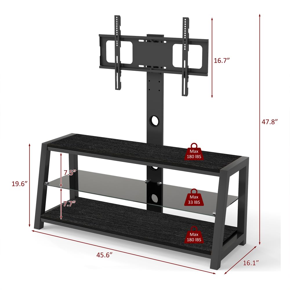 32-65" Swivel TV Stand with 3-Tier Storage and Height Adjustable Q694