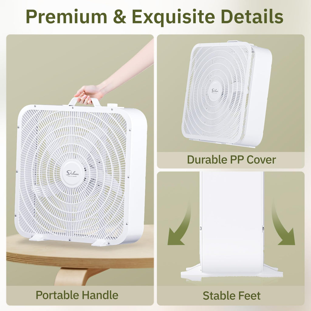 20” 3-Speed Box Fan with Carry Handle, White H4353