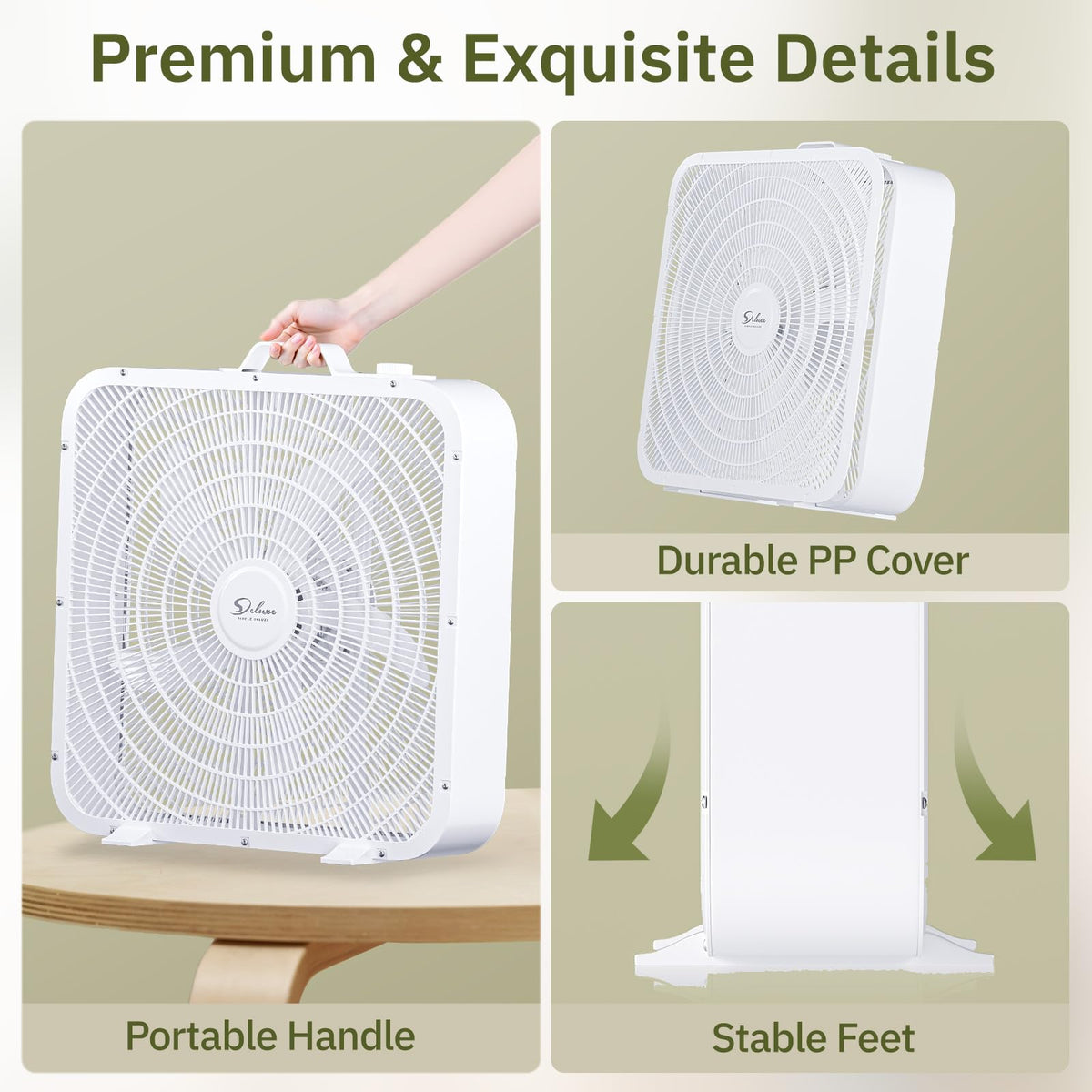 20” 3-Speed Box Fan with Carry Handle, White H4353