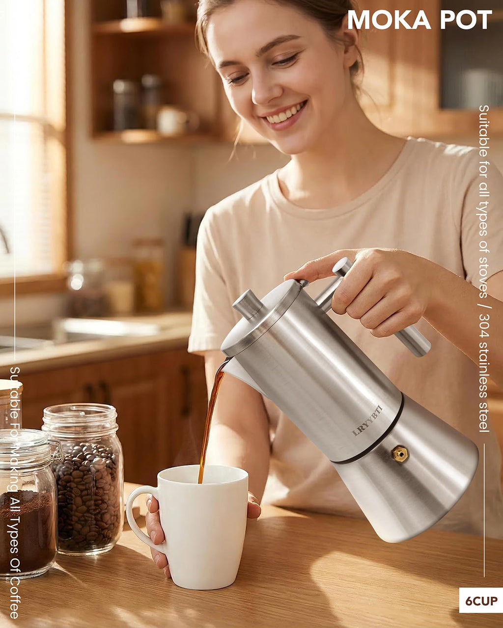 6 Cup Stainless Steel Stovetop Moka Pot J144
