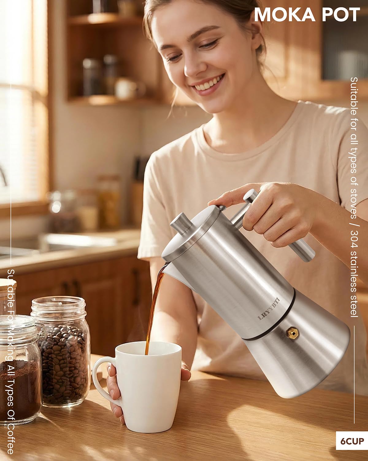 6 Cup Stainless Steel Stovetop Moka Pot J144