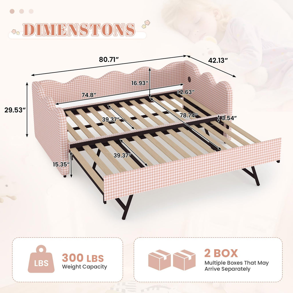 Pink Gingham Twin Size Daybed with Trundle W23381
