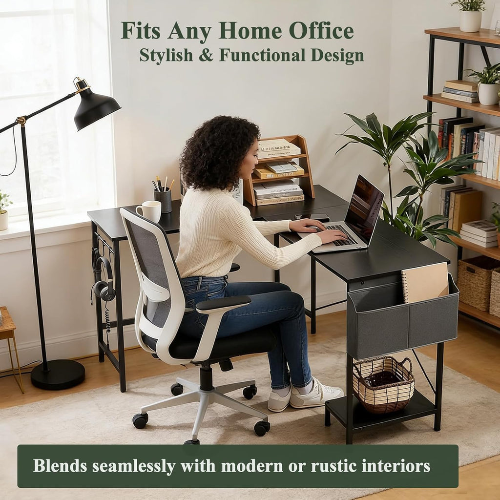 L Shaped 50 Inch Reversible Computer Desk with CPU Stand T6695