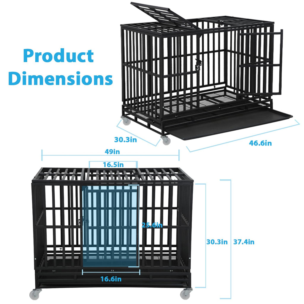 48 Inch Heavy Duty Dog Crate with Plastic Tray Double Doors J566771