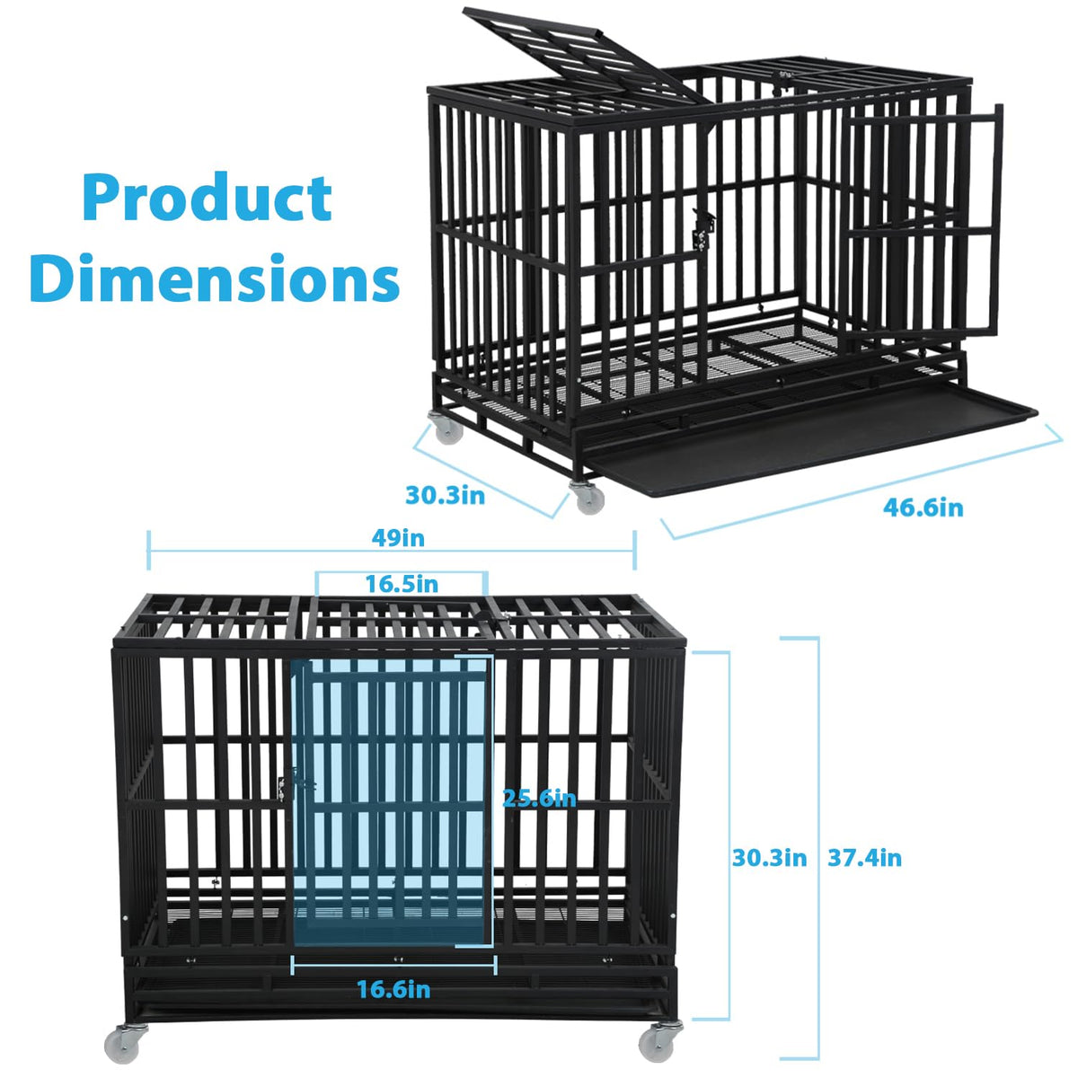 48 Inch Heavy Duty Dog Crate with Plastic Tray Double Doors J566771
