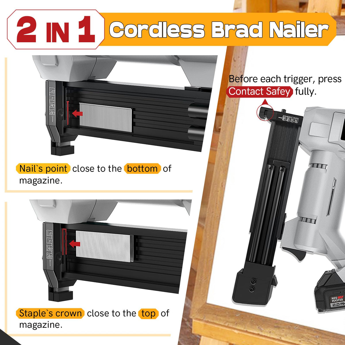 20V Cordless 18GA 2-in-1 Brad Nailer & Stapler L4869