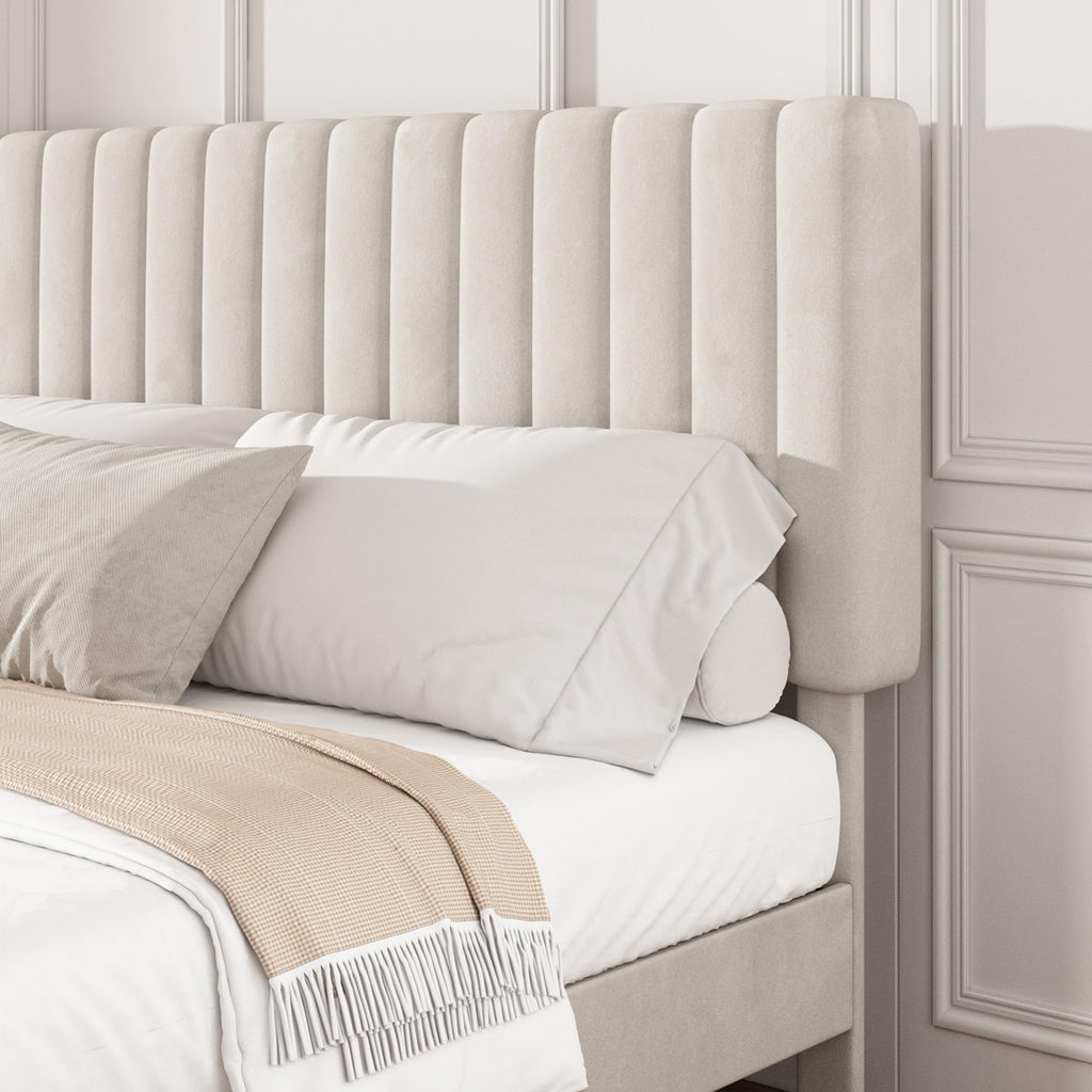 Beige Queen Velvet Bed Frame Z839465