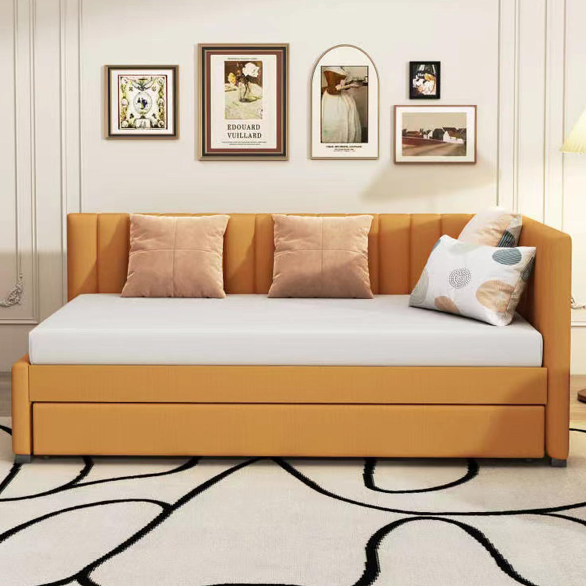 Twin Size Linen Upholstered Daybed with Trundle S20292