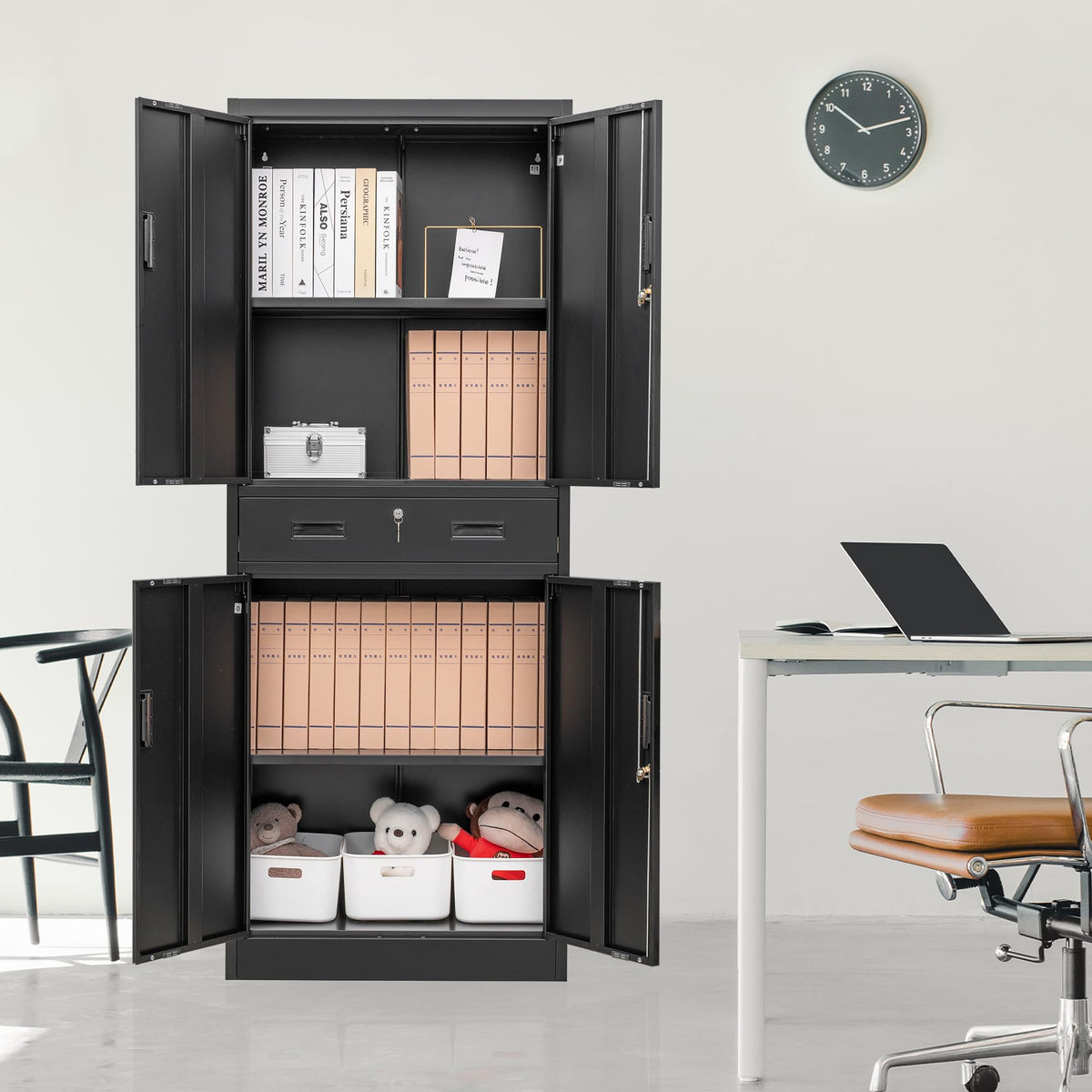 Metal Locking Storage Cabinet with Adjustable Shelves and 1 Drawer P40829