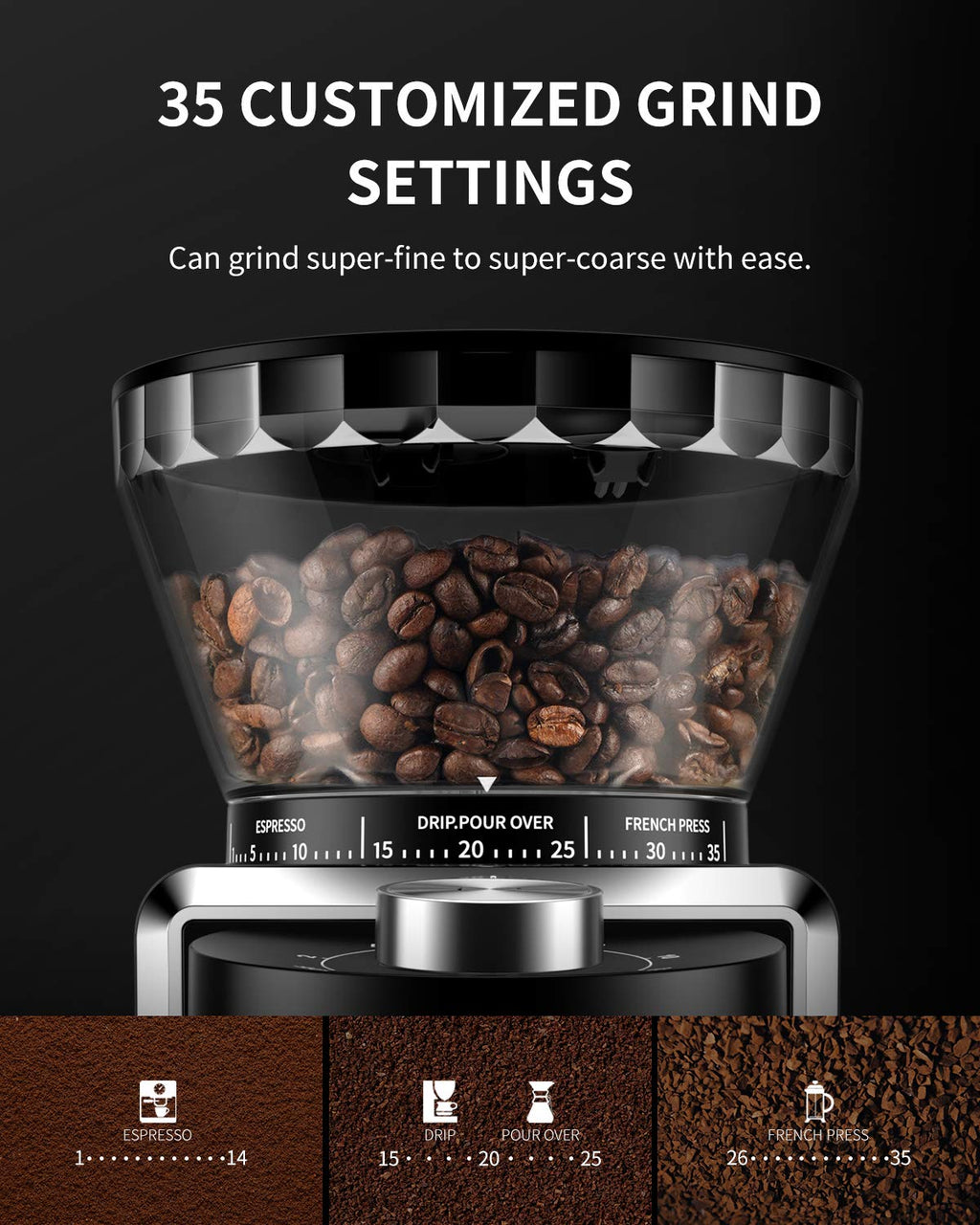 Conical Burr Electric Coffee Grinder 35 Settings Black V59526