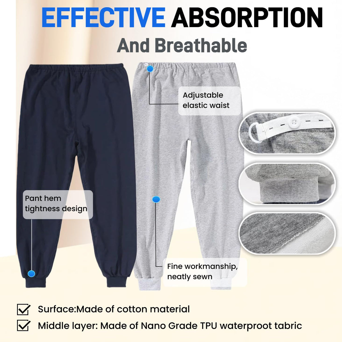 Waterproof Adjustable Incontinence Trousers Blue 3XL C225