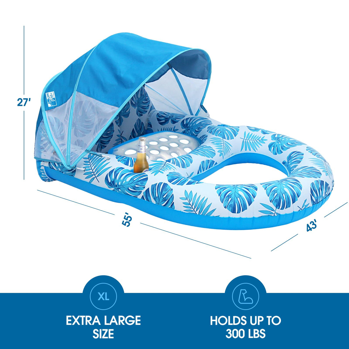 Extra Large Inflatable Pool Lounge Float with Canopy M476