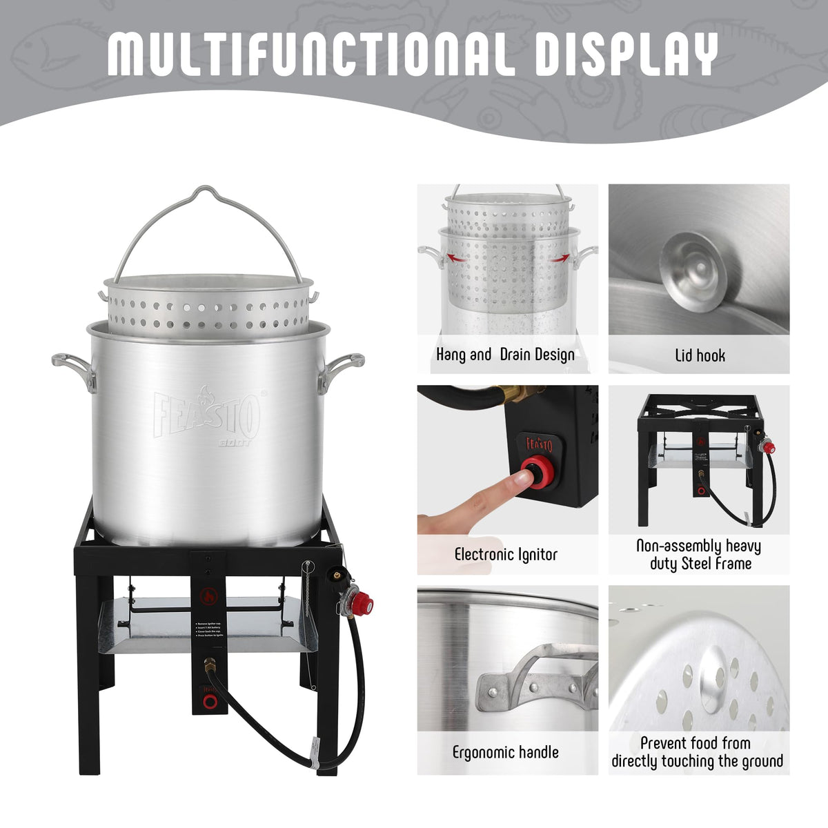 60QT Seafood Boil Pot with Basket and Burner A801413