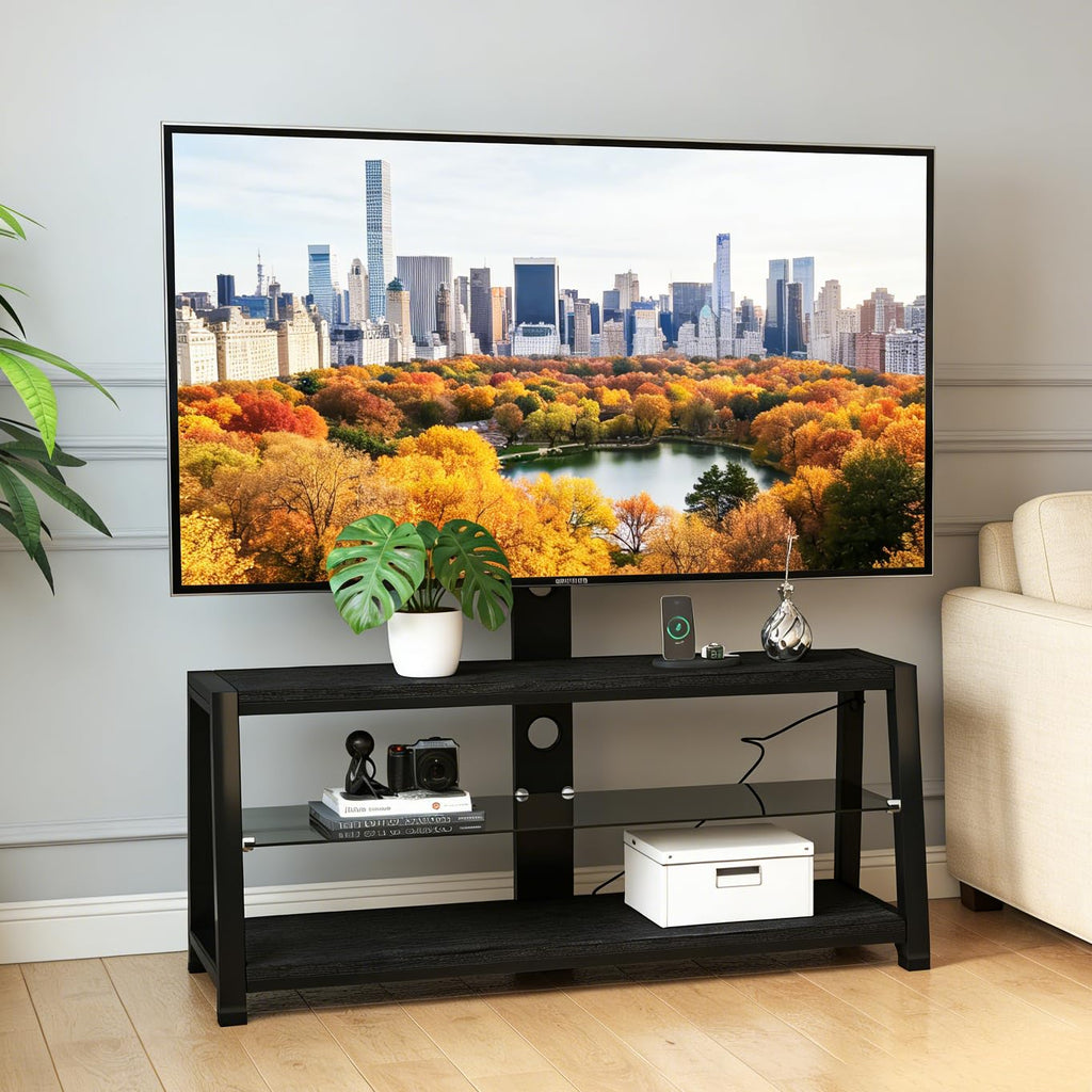 32-65" Swivel TV Stand with 3-Tier Storage and Height Adjustable Q694