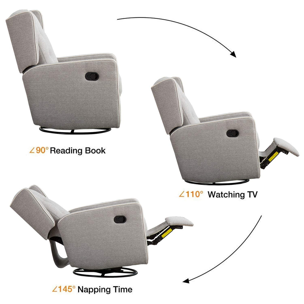 Grey Swivel Rocker Recliner Chair H61020