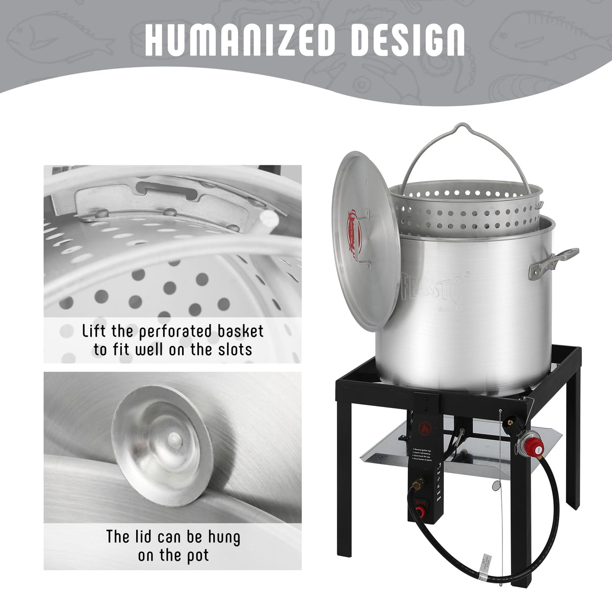 60QT Seafood Boil Pot with Basket and Burner A801413