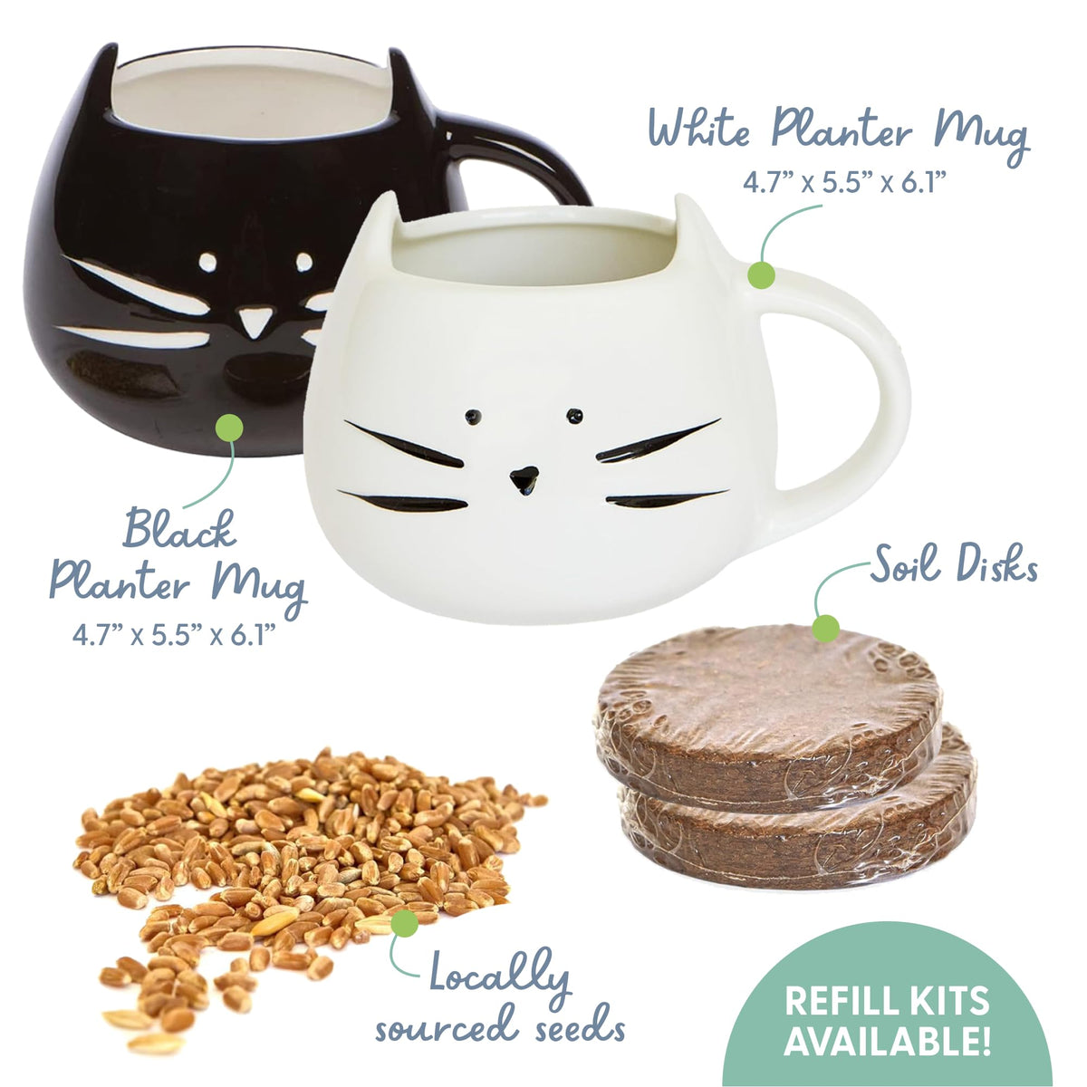Cat Grass Growing Kit with Seed Mix, Soil and Two Planters T725074