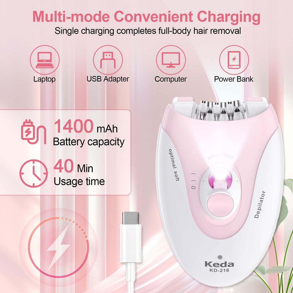 2 Speeds Rechargeable Epilator with LED Light F765