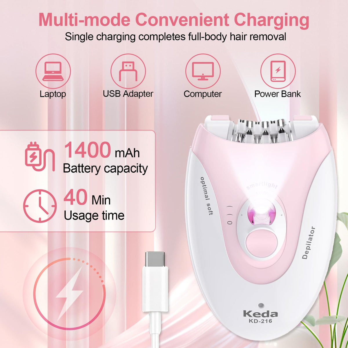 2 Speeds Rechargeable Epilator with LED Light F765