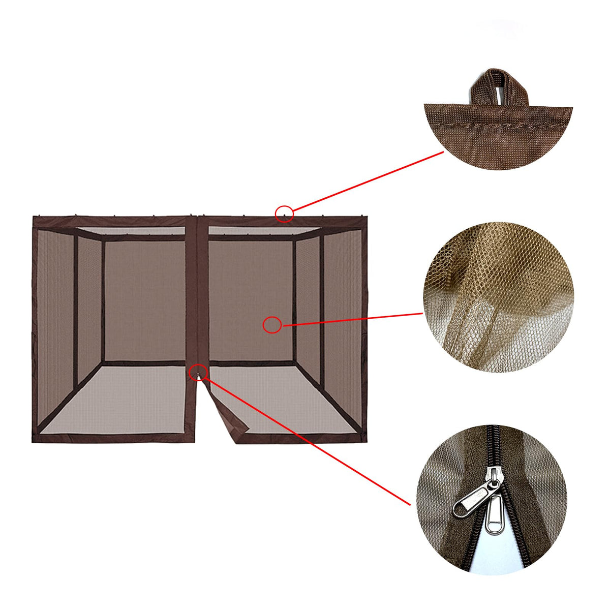 10' x 12' 4-Panel Mosquito Netting Sidewall Curtain with Zippers D91695