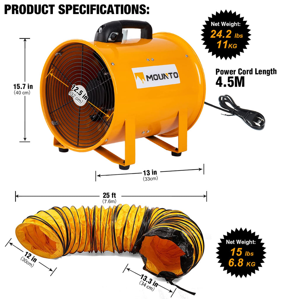 12-Inch Heavy Duty Cylinder Axial Fan with 25-Foot Vinyl Hose X863