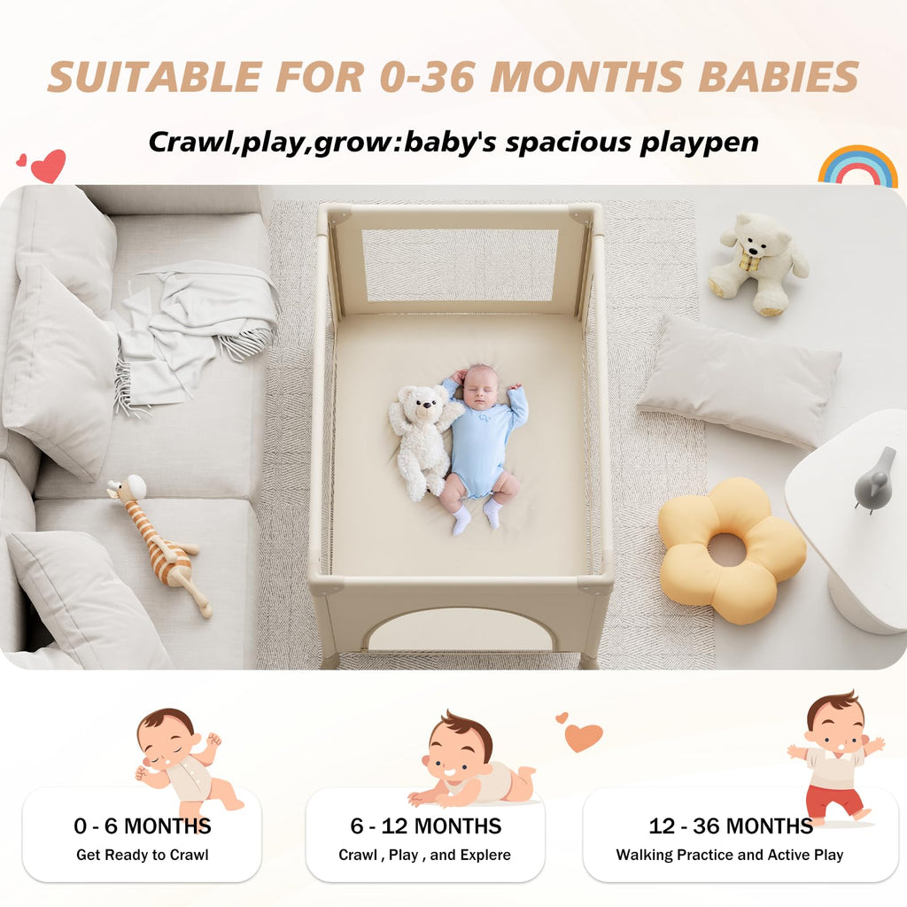 Portable Baby Playard with Mattress, Khaki L787