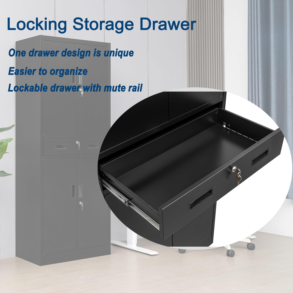 Metal Locking Storage Cabinet with Adjustable Shelves and 1 Drawer P40829